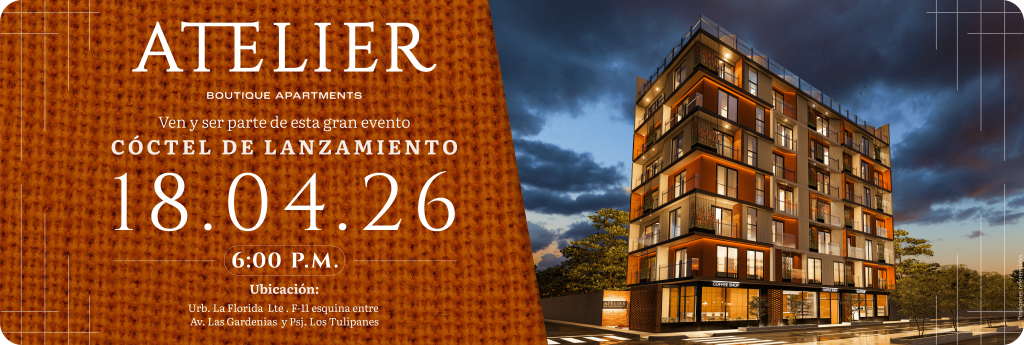 Imagen donde aparece un edificio de 7 pisos con un cielo tormentoso detrás. y a la izquierda figura las información para asisitir al evento de lanzamieto.