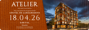 Imagen donde aparece un edificio de 7 pisos con un cielo tormentoso detrás. y a la izquierda figura las información para asisitir al evento de lanzamieto.