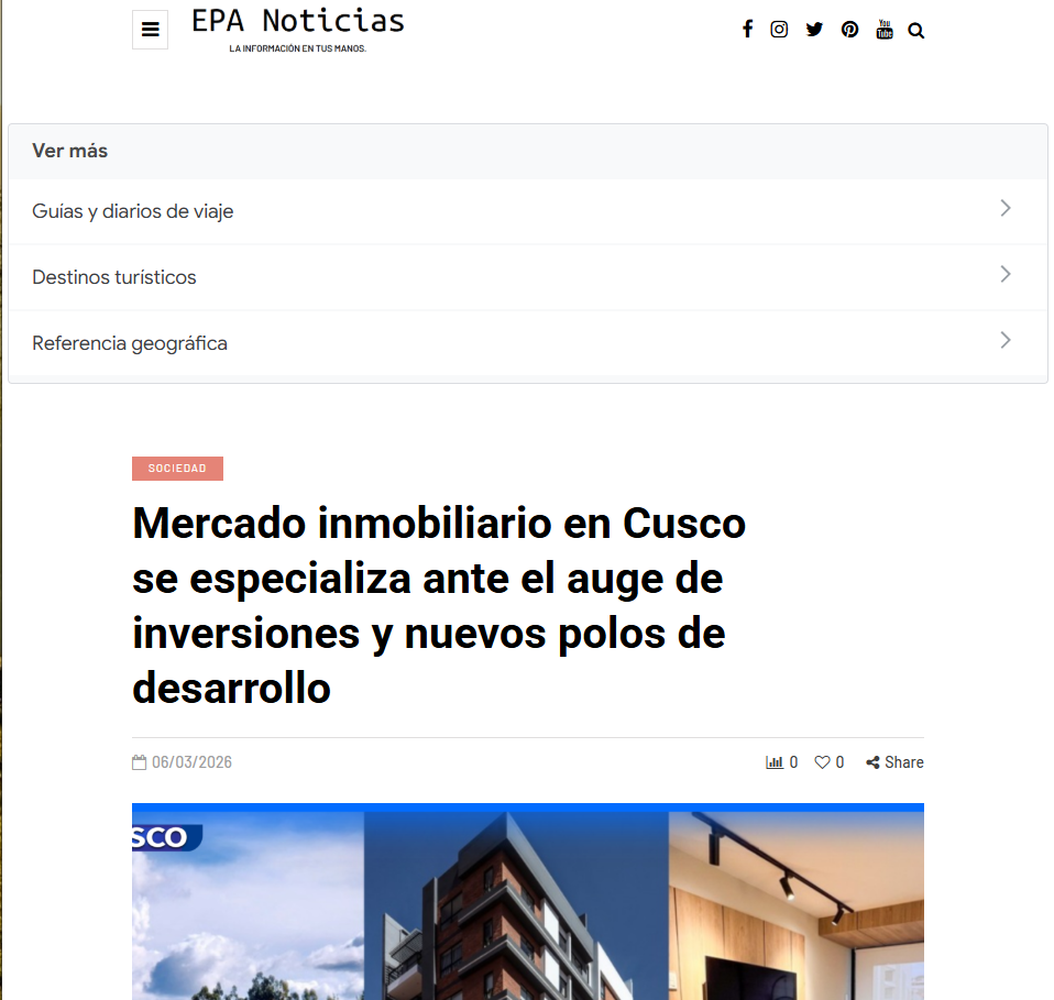 Noticia de Epa noticias donde se refiere al mercado inmobiliario